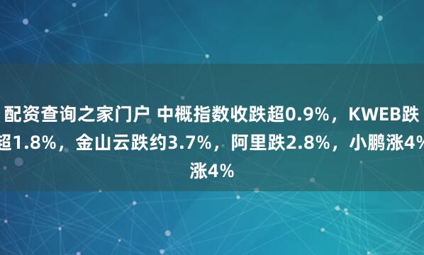 配资查询之家门户 中概指数收跌超0.9%，KWEB跌超1.8%，金山云跌约3.7%，阿里跌2.8%，小鹏涨4%